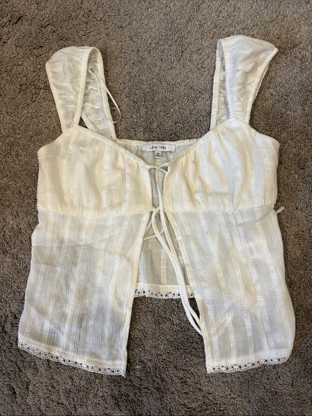Love Tree Cream Lace-Trim Tie-Front Cami
